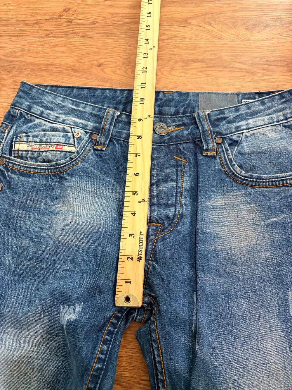 Diesel Italian Denim Blue Distressed Straight-Leg Jeans